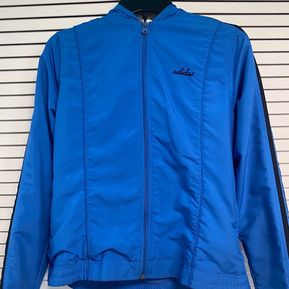 Vintage lettering Adidas zip up jacket, Size Medium, blue